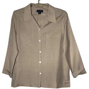 Charter Club Women's 16 Blouse Button-up Pockets Long Sleeves Linen Blend NWOT
